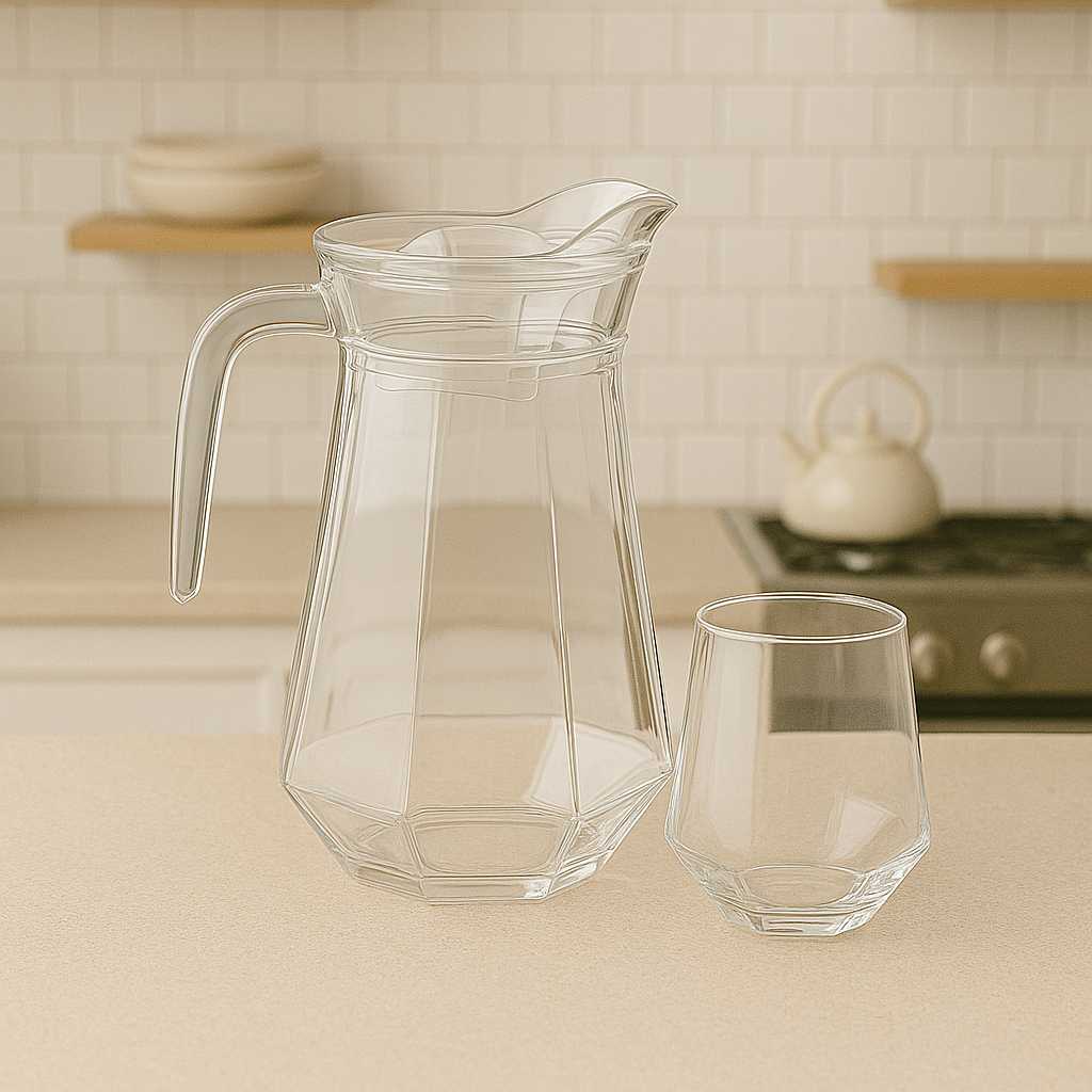 Silver-Tinted 7-Piece Water Set – 1.4 L Jug with 340 ml Glasses (Premium Coloured Glassware) - Habitt