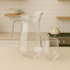 Silver-Tinted 7-Piece Water Set – 1.4 L Jug with 340 ml Glasses (Premium Coloured Glassware) - Habitt