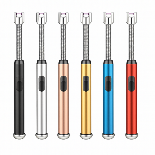 1Pc 360° Rechargeable Outdoor Kitchen (Assorted) Lighter – Windproof Electric Arc Lighter with Flexible Neck | USB Flameless Lighter for Cooking, BBQ & Camping - Habitt
