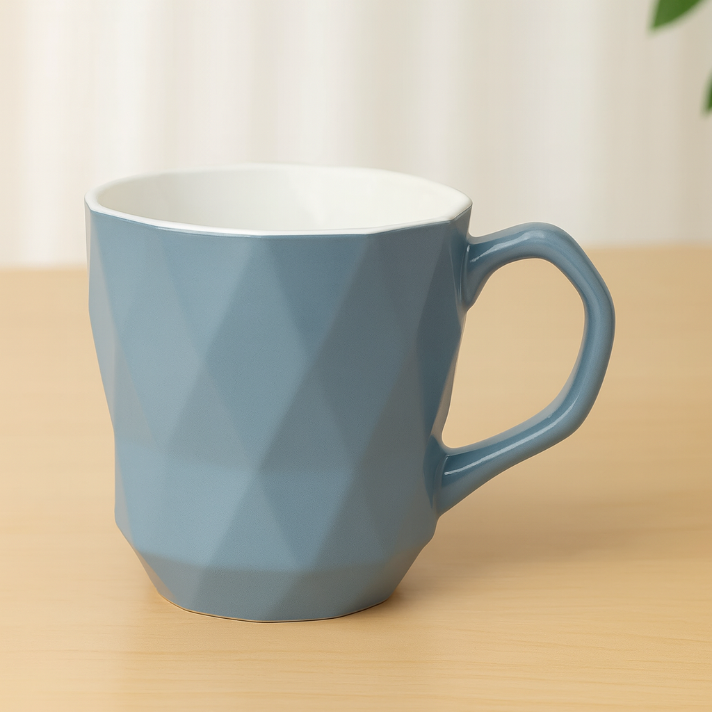 Geometric Blue Mug – Modern Faceted Ceramic Coffee Cup - Habitt