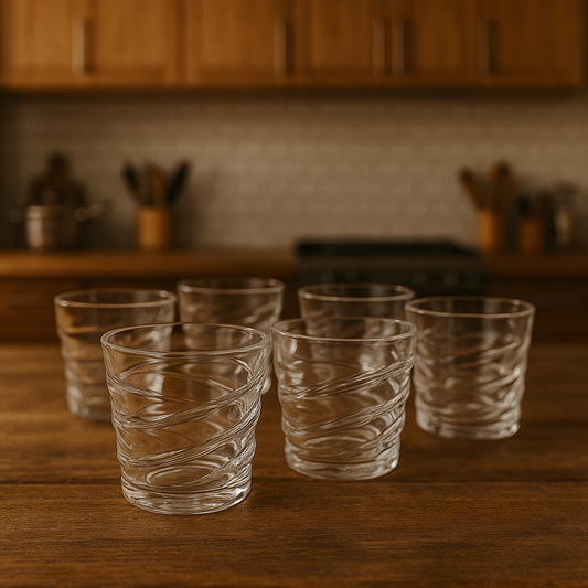Swirl-Design Tumbler Glass Set 320 ml – Durable Everyday Drinkware (6 Pcs) - Habitt