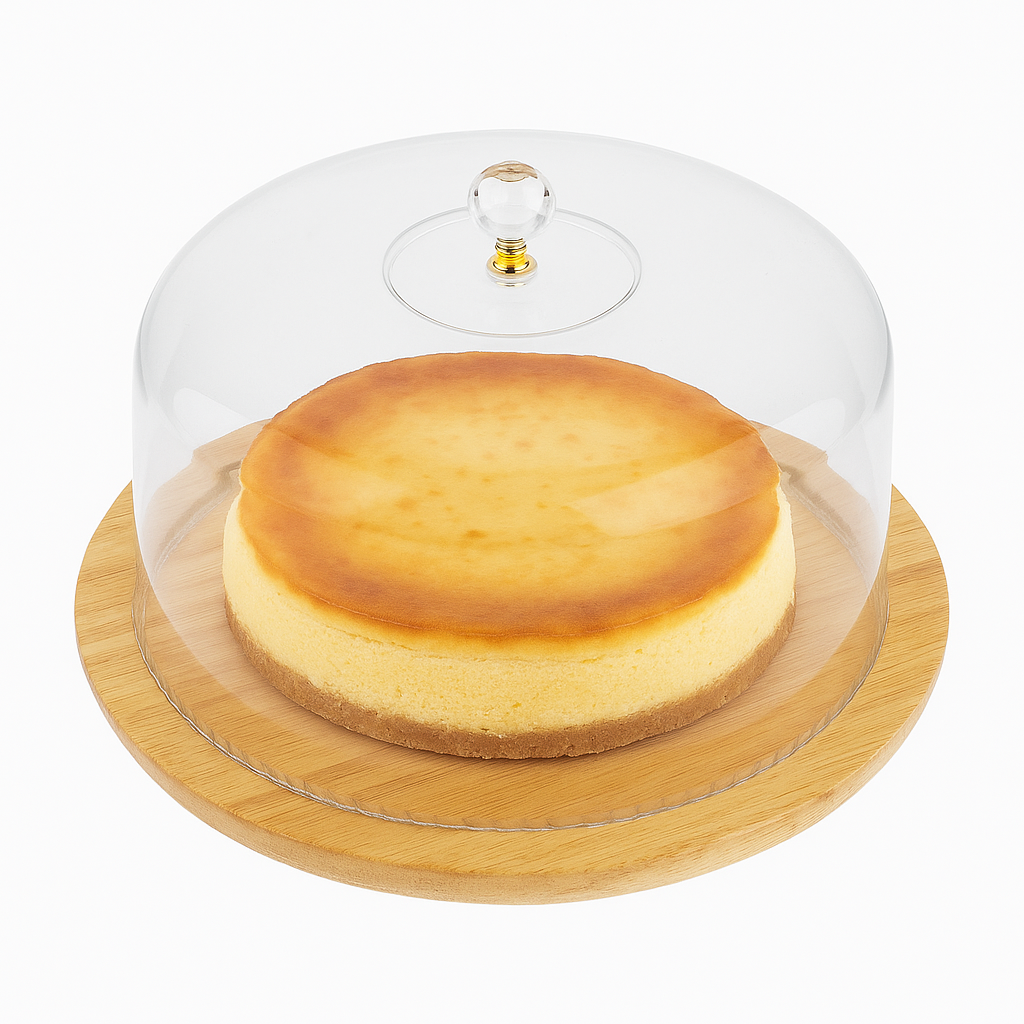 Exquisite Bamboo Revolving Platter with Cover – Wooden Serving Tray with Glass Dome - Habitt