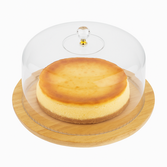 Exquisite Bamboo Revolving Platter with Cover – Wooden Serving Tray with Glass Dome - Habitt