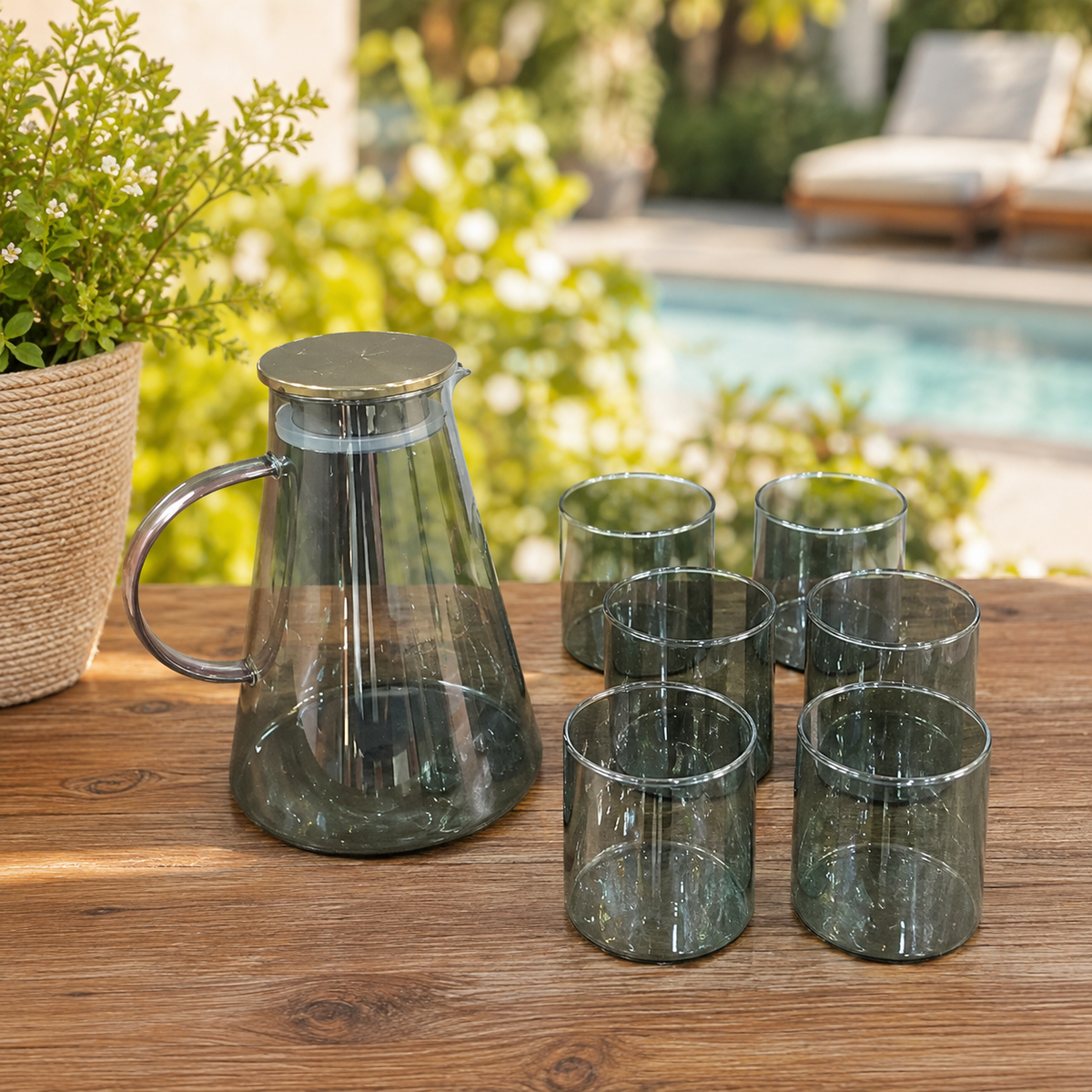 6 Piece Transparent Water Set with Jug | Drinkware Set