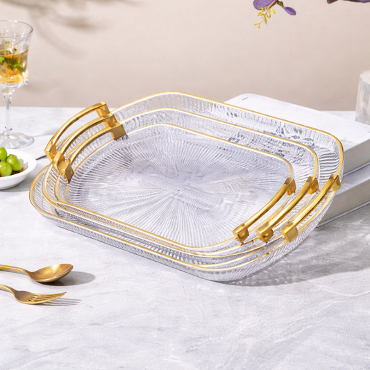 3PC Acrylic Tray Set – Elegant Clear Serving Trays with Handles - Habitt