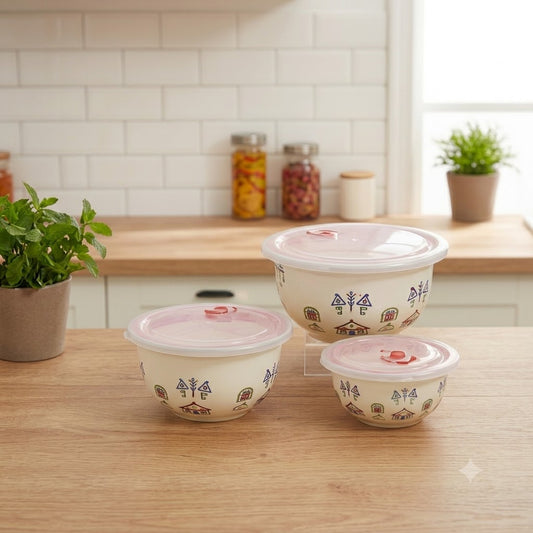 3Pcs Melamine Airtight Bowl set-Round