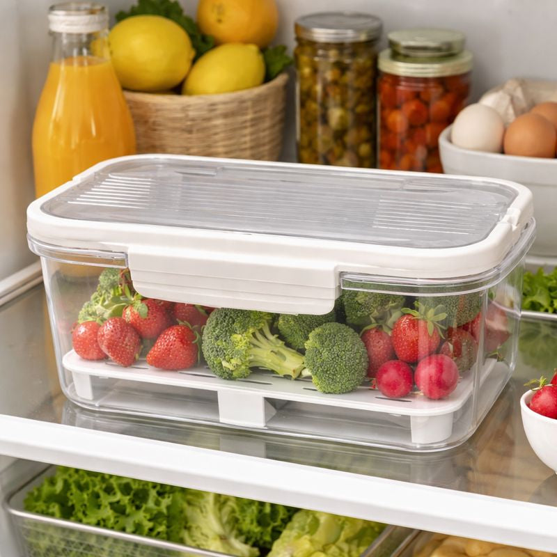 Acrylic Fridge Storage Box Medium – Clear Refrigerator Organizer with Lid - Habitt