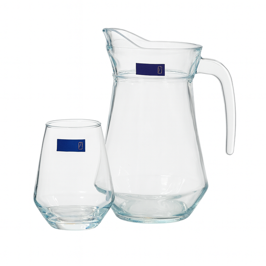 Modern Clear Glass Water Set – 7-Piece Set (1.4 L Jug + 340 mL Glasses) - Habitt