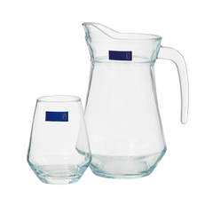 Modern Clear Glass Water Set – 7-Piece Set (1.4 L Jug + 340 mL Glasses) - Habitt