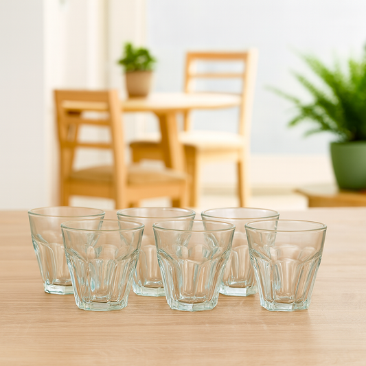 Faceted Clear Tumbler Glass Set 240 ml – Premium Everyday Drinkware (6 Pcs) - Habitt