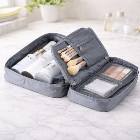Travelling Cosmetic Pouch – Foldable Makeup Organizer with Zipper Compartments - Habitt
