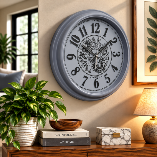 Heritage Wall Clock Glisso 14.5" – Vintage Silver Frame Gear Design Quartz Wall Clock
