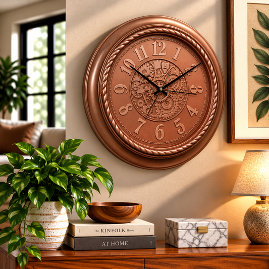 Heritage Gear 18-Inch Vintage Copper Wall Clock – Classic Decorative Metal Wall Clock for Living Room, Office & Home Décor