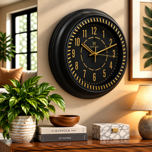 Heritage Vintage Wall Clock 15" – Black & Rose Gold Plastic Wall Clock