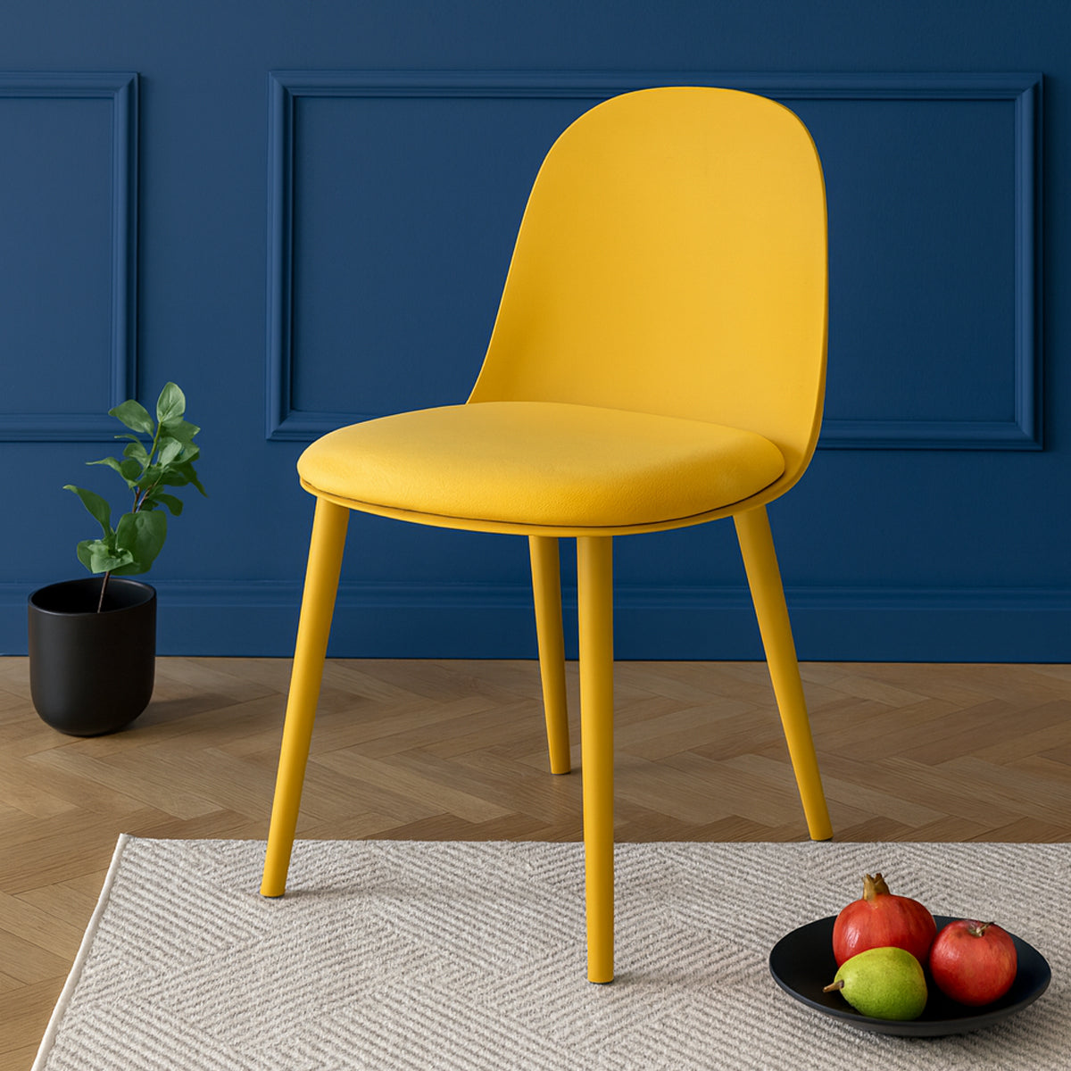 Sora Dining Chair – Modern Molded Seat with Cushion (Pink, Grey, White, Black, Yellow) - Habitt