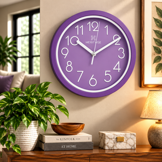 HERITAGE Wall Clock Fantasy CLK-044C – 15" Purple & White