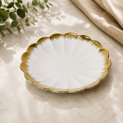 Elegant White & Gold Flower Shaped Decorative Serving Plate for Snacks, Desserts & Home Décor