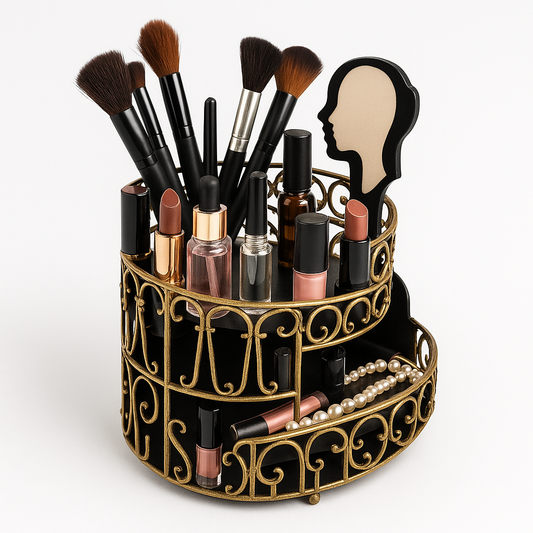 Vintage Gold Beauty Organizer – Multi-Tier Makeup & Brush Holder - Habitt