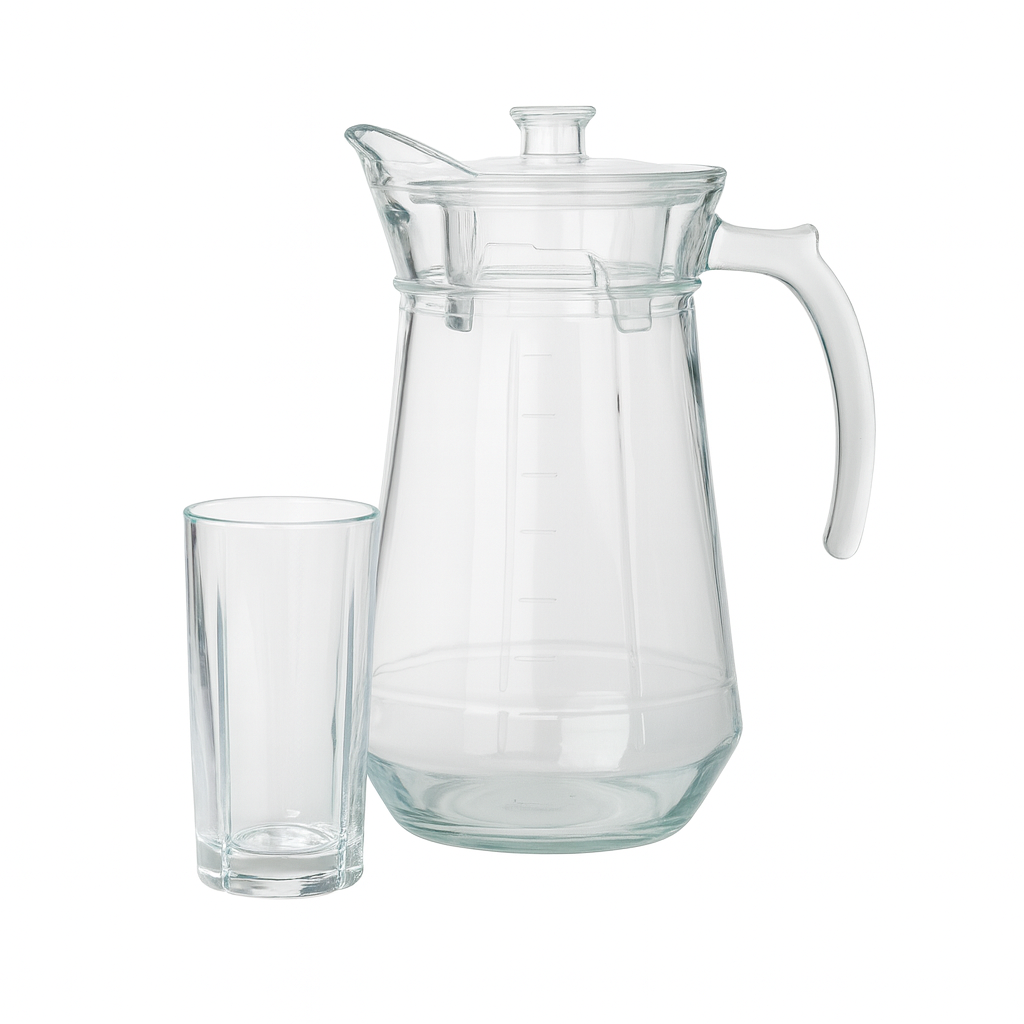 Classic Ribbed Glass Water Set – 7-Piece Set (1.7 L Jug + 278 mL Glasses) - Habitt