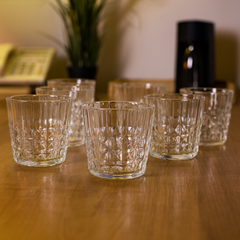 Diamond-Textured Tumbler Glass Set 340 ml – Premium Clear Heavy Drinkware (6 Pcs) - Habitt