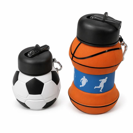 Silicone Water Bottle for Kids – Football & Basketball Design | Reusable Sports Bottle - Habitt