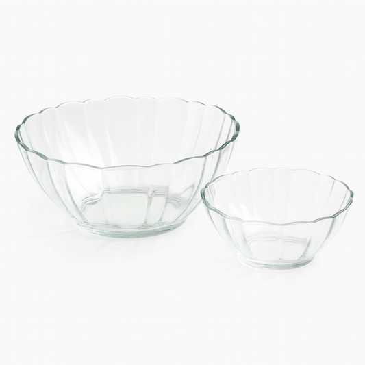 Clear Fluted-Rim Pressed-Glass 7-Piece Fruit Bowl Set – Elegant Classic Serveware - Habitt