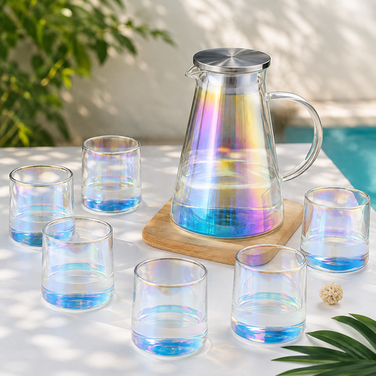 6 Piece Transparent Water Set with Jug | Drinkware Set