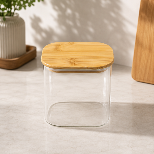 Transparent Storage Jar with Wooden Lid
