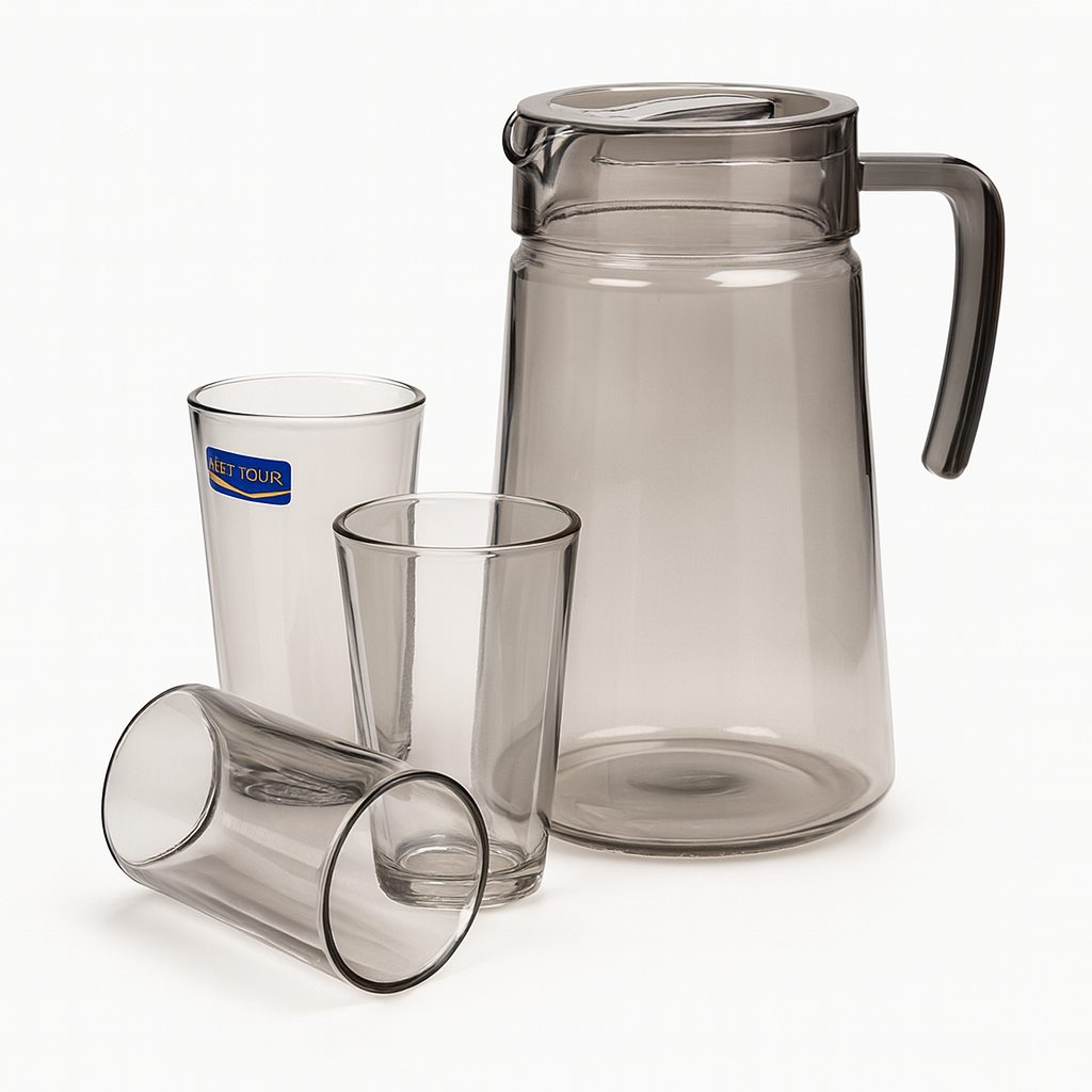 Smoke-Tinted 7-Piece Water Set – 1.98 L Jug with 315 ml Glasses (Pressed Glass) - Habitt
