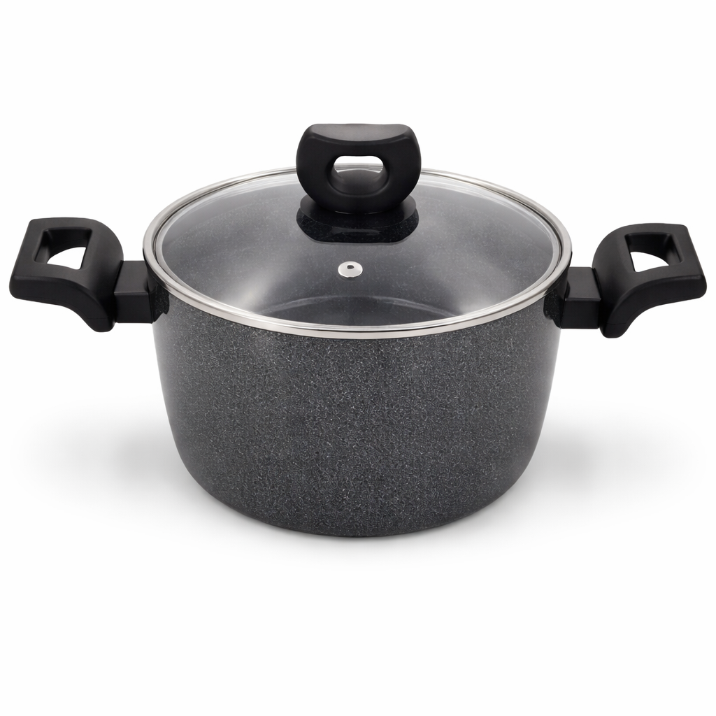 Nora Granite Casserole 24 x 11.7 cm – Premium Nonstick Granite Cooking Pot with Glass Lid - Habitt
