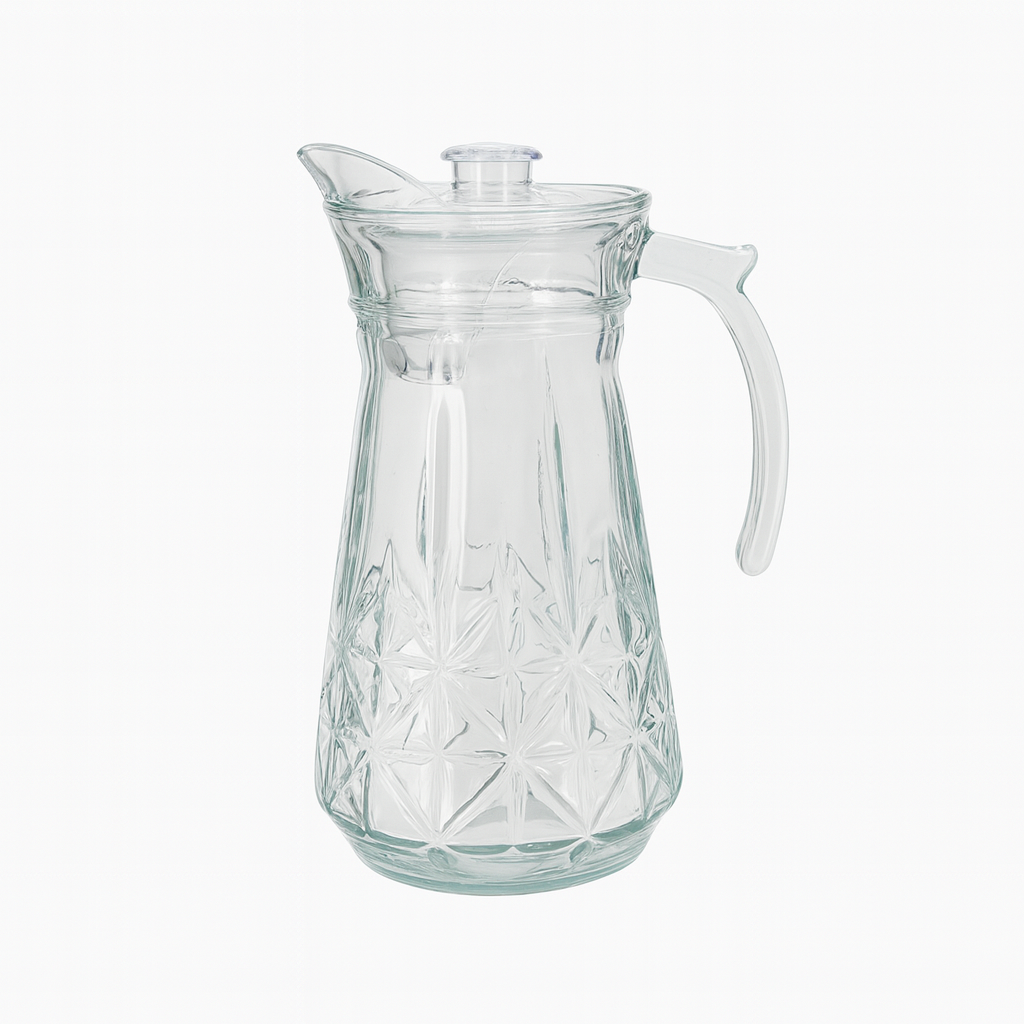 Premium Star-Pattern Glass Jug 1700 ml with Handle & Pour Spout – Elegant Large Water & Juice Pitcher - Habitt