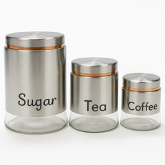 3-Piece Glass Jar Set with Golden Line – Tea, Coffee & Sugar Containers - Habitt