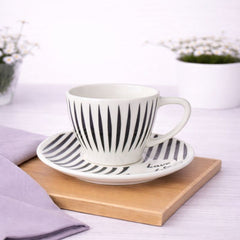 Stylish 1-Piece Striped Cup and Saucer Set – Black & White - Habitt