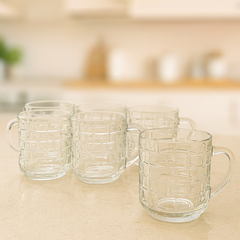 Textured Clear Glass Mug 240 ml – Premium Hot Beverage Mug (6 Pcs) - Habitt