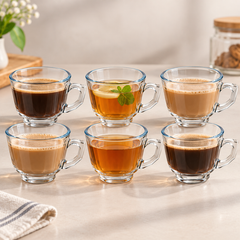 6Pcs Clear Glass Cup Set 240ml | Tea & Coffee Cups
