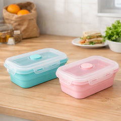 Silicone Foldable Food Container Square – Blue & Pink (Small & Large) | Space-Saving Lunch Box - Habitt