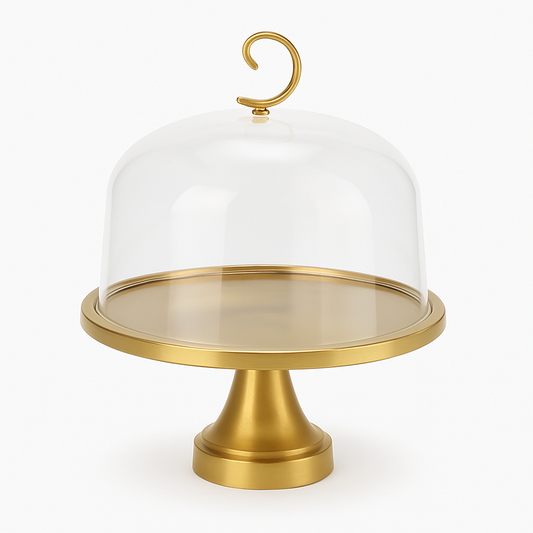 Elegant Gold Cake Platter with Dome Cover - Habitt
