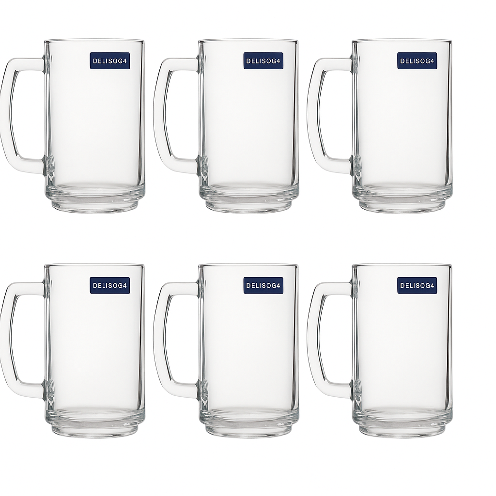 Clear Glass Juice Mug with Handle 410 ml – Set of 6 | Durable Drinkware for Home, Café & Bar - Habitt