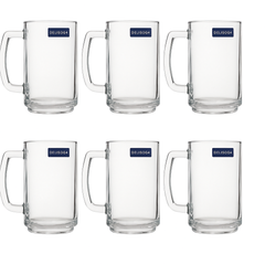 Clear Glass Juice Mug with Handle 410 ml – Set of 6 | Durable Drinkware for Home, Café & Bar - Habitt