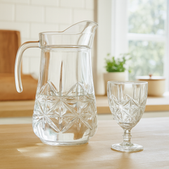 Star-Cut Premium Glass Water Set – 7-Piece Set (1.2 L Jug + 340 mL Stemmed Glasses) - Habitt