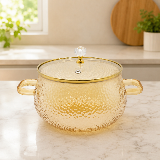 2500ML Glass Cooking Pot with Lid | Round Glass Cooking Pot
