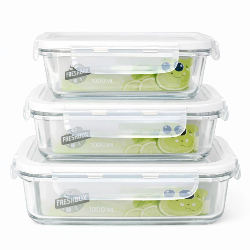 Airtight Glass Food Storage Dish – 400 ml, 630 ml & 1000 ml Fresh Lock Containers - Habitt