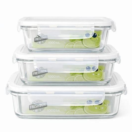 Airtight Glass Food Storage Dish – 400 ml, 630 ml & 1000 ml Fresh Lock Containers - Habitt