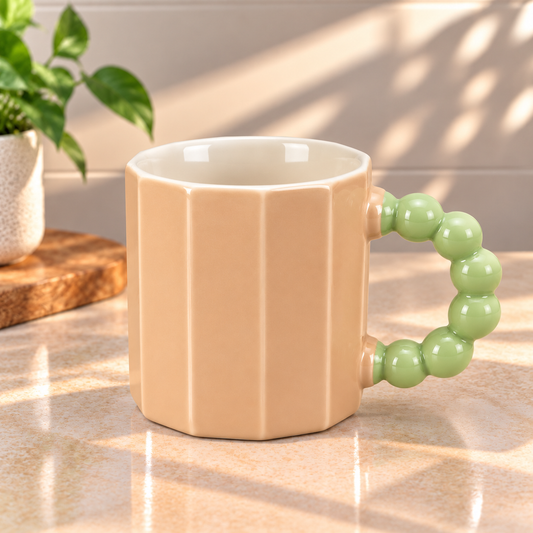 Pastel Ceramic Coffee Mug with Beaded Handle – Cute Tea & Coffee Cup