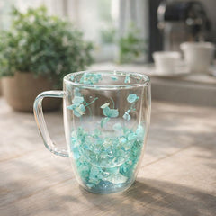 Decorative Double-Wall Glass Coffee Mug – Transparent Heat-Resistant Tea Cup - Habitt