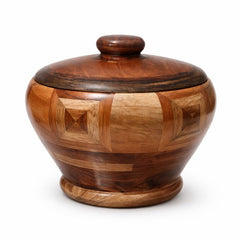 Antique Wooden Pot with Lid | Handcrafted Storage & Décor Vessel – 7.5 Inch Diameter - Habitt