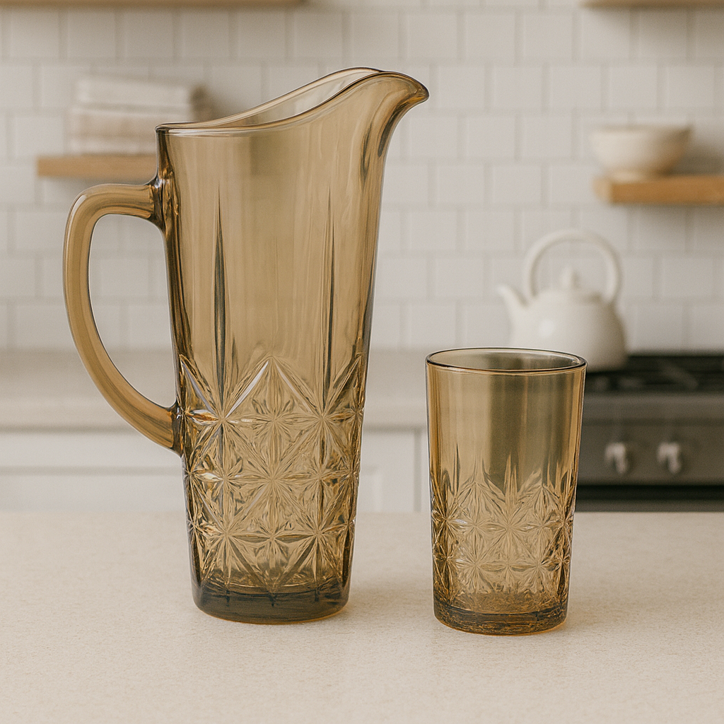 Smoke-Tinted 7-Piece Water Set – 1.7 L Jug with 278 ml Glasses (Premium Cut-Design Glassware) - Habitt