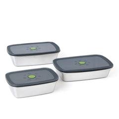 Stainless Steel Food Storage Container Set – 3-Piece Airtight with Vent Lids (1000ml, 1200ml, 1600ml) - Habitt