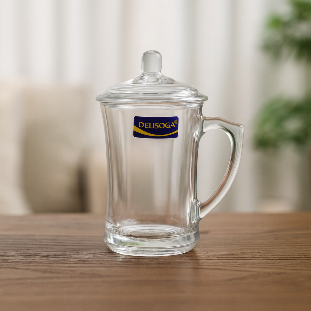 Premium 360 mL Glass Mug with Lid & Handle – Stylish Single-Piece Drinking Cup - Habitt