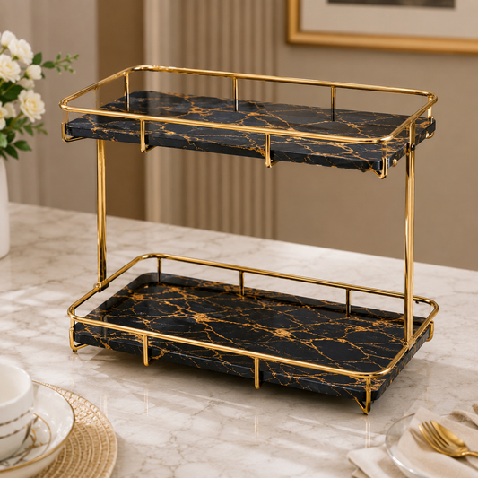 Luxury 2-Tier Gold Vanity Organizer Shelf | Decorative Countertop Storage Rack